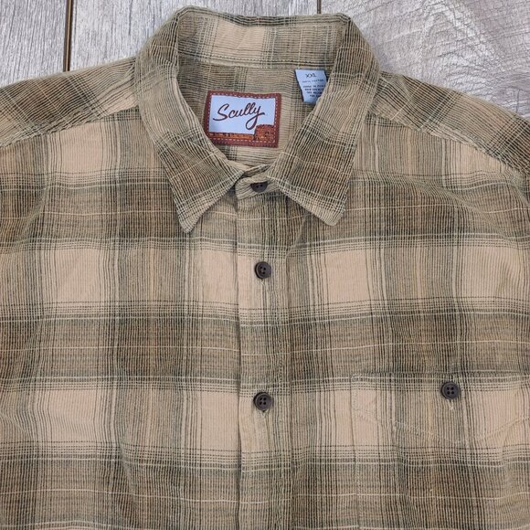 Scully Mens Corduroy Flannel Shirt Size XXL Brown Long Sleeve Button Plaid - Picture 4 of 5
